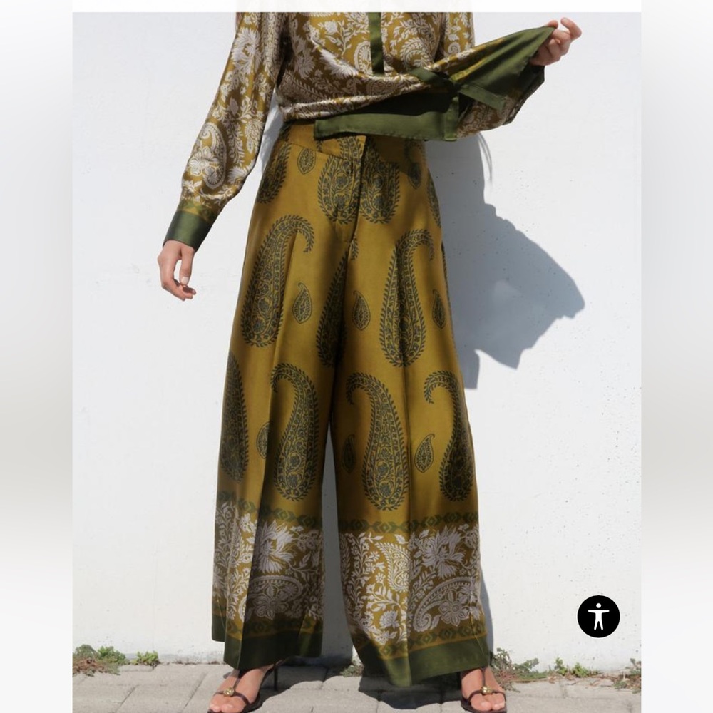 NWT - Zara satin effect pants Large (fit more like Medium) size chart in pics